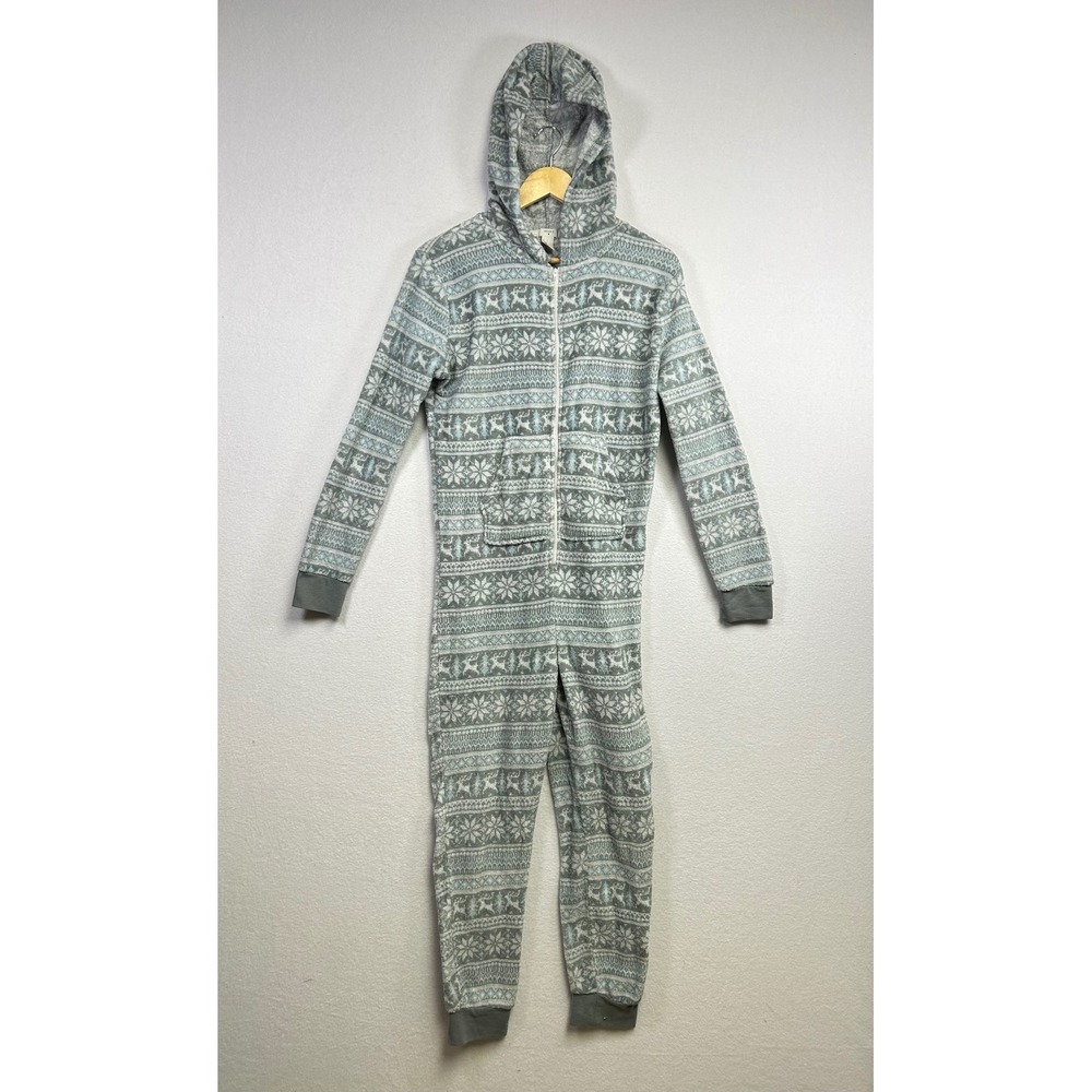 Forever 21 Fair Isle Reindeer Snowflake Fleece Hood Onesie Pajamas Women's Small